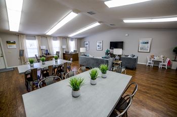 table with plants in amenity center 