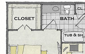 1 bed 1 bath FloorPlan 1 bed 1 bath FloorPlanat Apartments at Grand Prairie, Illinois