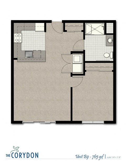 One Bedroom B9 FloorPlan 763 Sq.Ft. at The Corydon, Seattle