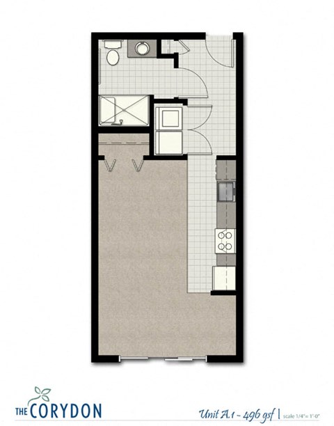 Studio A1 FloorPlan at The Corydon, Seattle, 98105
