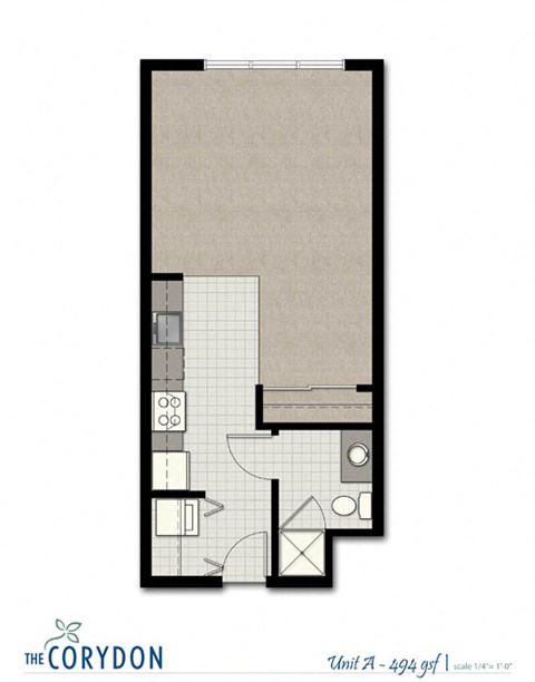 Studio A FloorPlan at The Corydon, Seattle, WA, 98105