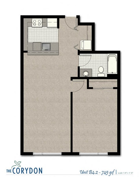 One Bedroom B4 2 FloorPlan at The Corydon, Seattle