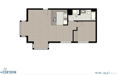 One Bedroom B5 FloorPlan at The Corydon, Seattle, Washington