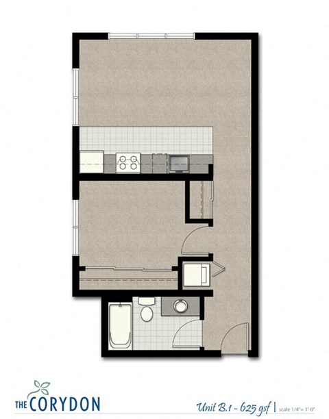 One Bedroom B1 FloorPlan at The Corydon, Seattle