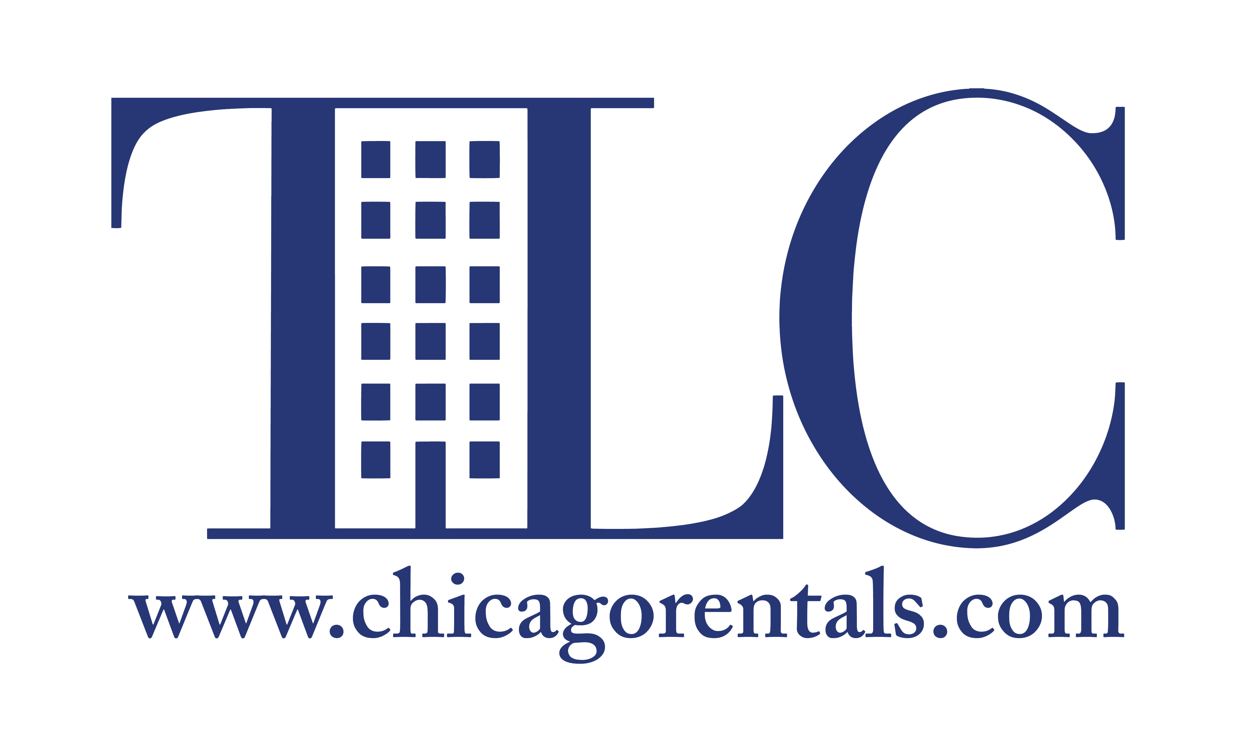 A logo with the letters "TLG" and a building icon, followed by the website "www.chicagorentals.com".