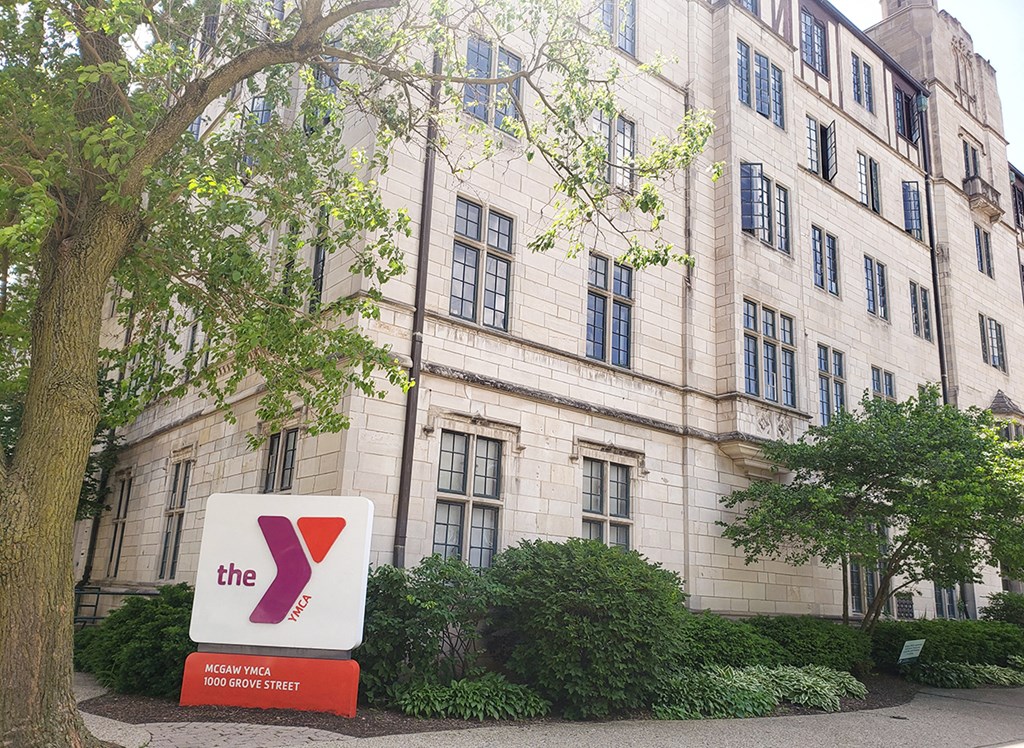 a building with a sign in front of it