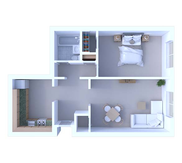 1 Bedroom Floor Plan A2 Renovated