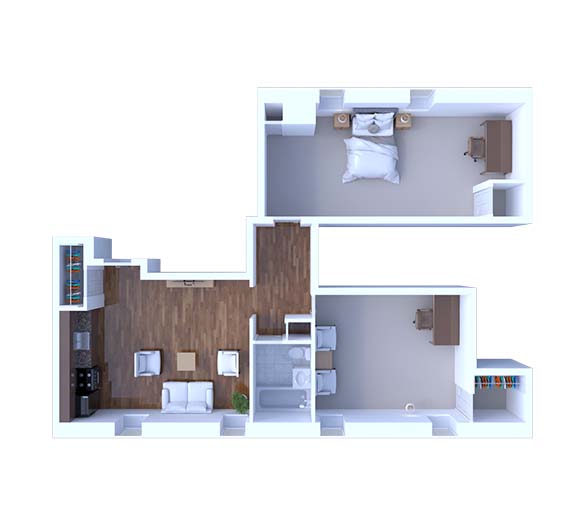 2 Bedroom Floor Plan B3 Renovated
