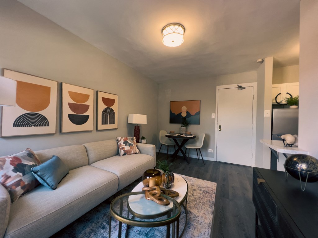 a living room with a couch and a coffee table