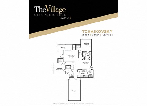 2 bedroom 2 bathroom Tchaikovsky FloorPlan, 1377 Sq. Ft. at The Village on Spring Mill, Carmel, IN, 46032