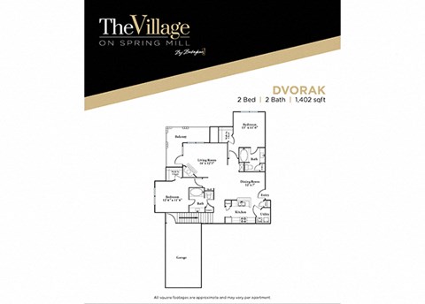 2 bedroom 2 bathroom Dvorak FloorPlan, 1402 Sq. Ft. at The Village on Spring Mill, Carmel, IN