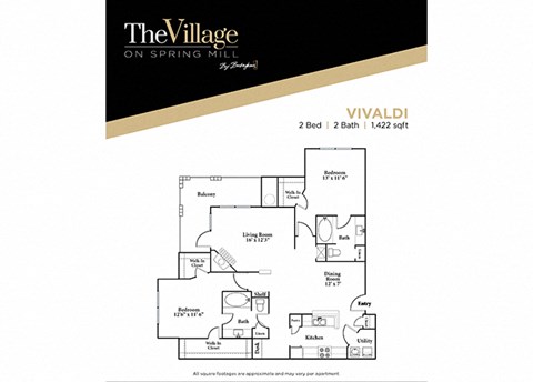 2 bedroom 2 bathroom Vivaldi FloorPlan, 1422 Sq. Ft. at The Village on Spring Mill, Carmel, 46032