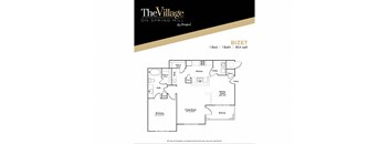 1 bedroom 1 bathroom Bizet FloorPlan, 954 Sq. Ft. at The Village on Spring Mill, Carmel