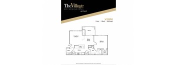 1 bedroom 1 bathroom Verdi FloorPlan, 822 Sq. Ft. at The Village on Spring Mill, Carmel, IN, 46032