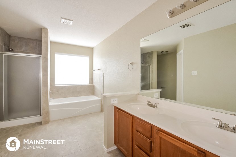 a bathroom with a sink and a mirror and a shower and a bath tub