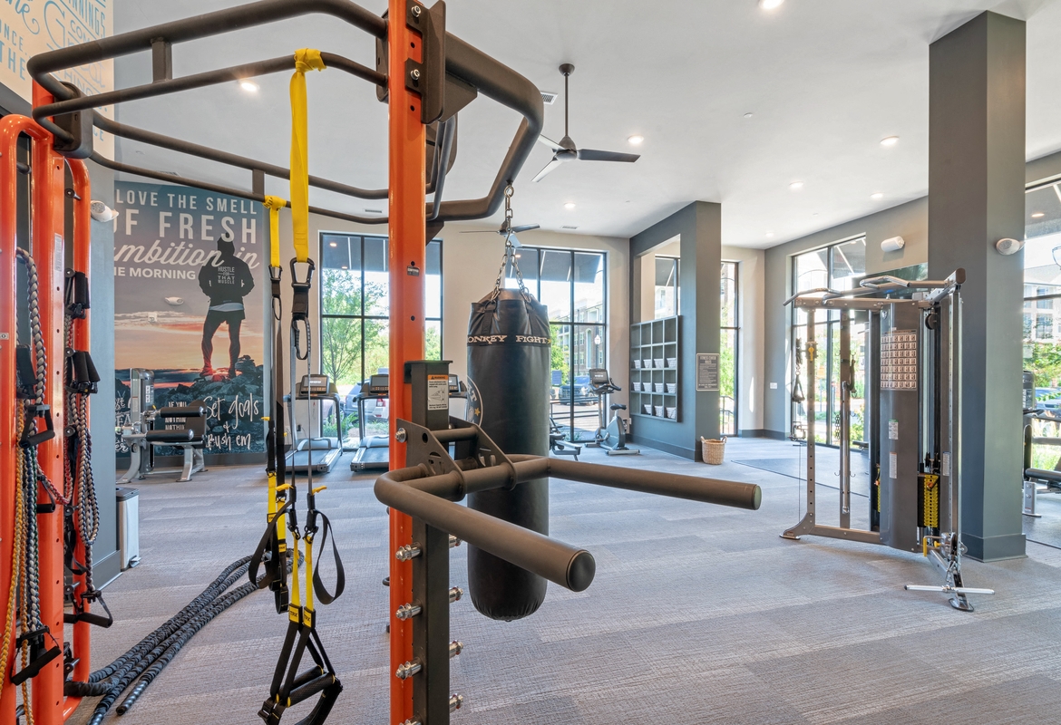 the gym at the flats at big tex apartments