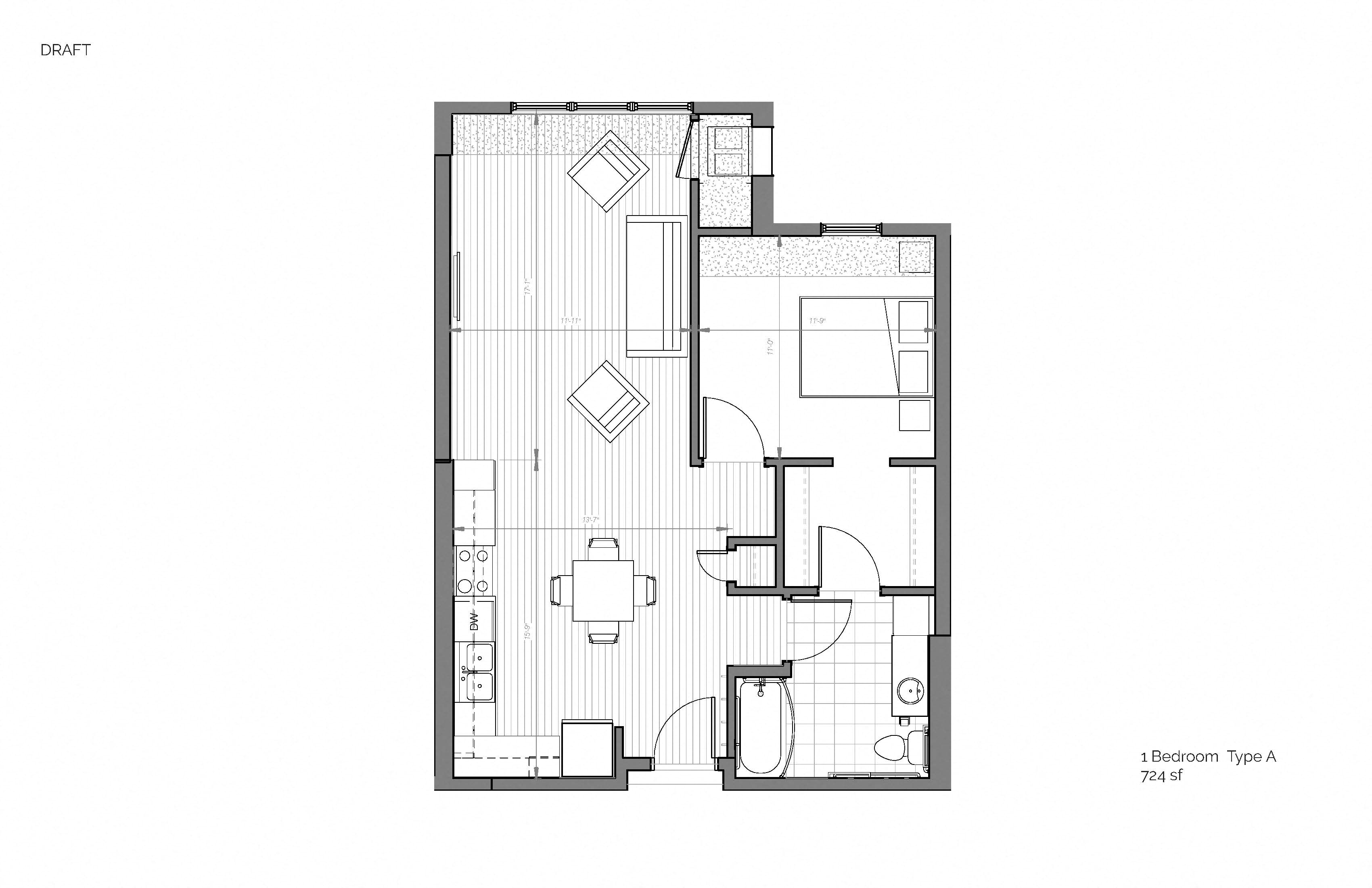 1 BR Floor Plan A 724 sqft