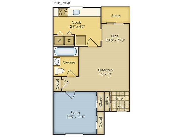 1 Bedroom Garden Style Floor Plan 1