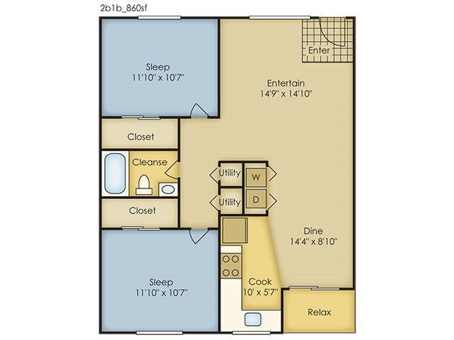 2 Bedroom Garden Style Floor Plan 2