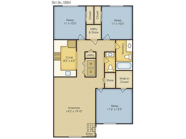 3 Bedroom Garden Style Floor Plan 4