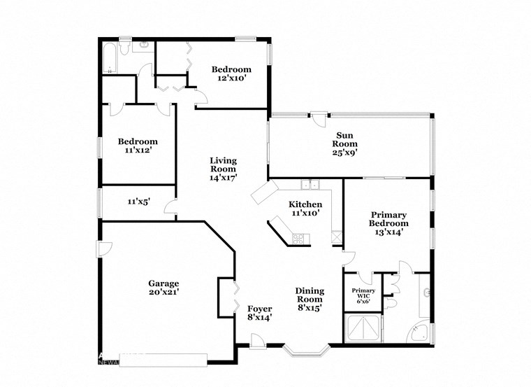 the floor plan of the house has bedrooms and baths