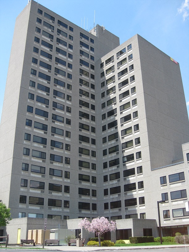 a tall building with a tree in front of it