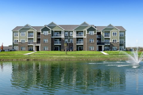 view of lake with building in background at Thirteen01 at Hartman Lakes, Shiloh, IL, 62269