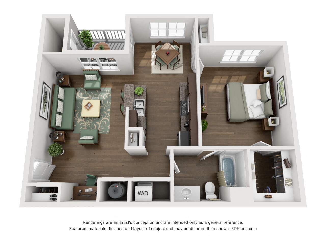 1 Bedroom Floor Plan at Thirteen01 at Hartman Lakes, Shiloh, 62269