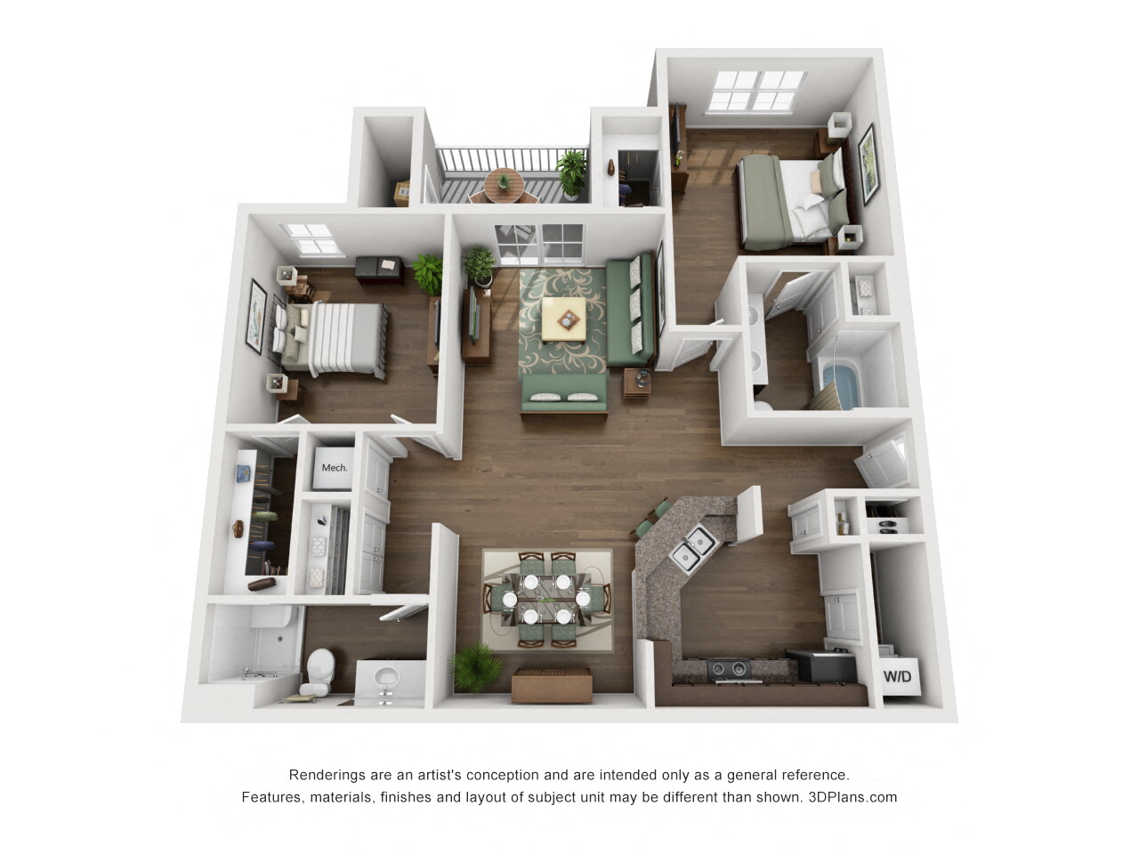 2 Bedroom Floor Plan at Thirteen01 at Hartman Lakes, Shiloh, Illinois