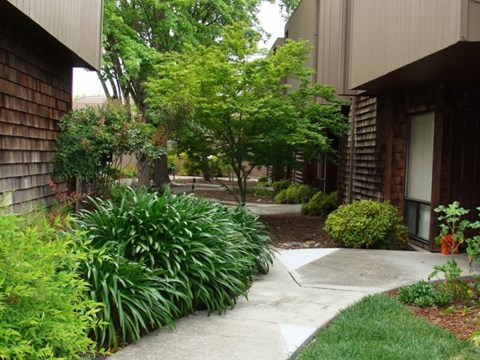 a sidewalk in front of a building