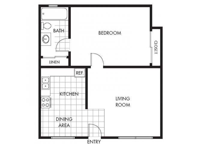 One Bedroom One Bathroom Layout B Floor Plan One Bedroom One Bathroom Layout B Floor Plan at Marina Crescent Apartments, Marina, California