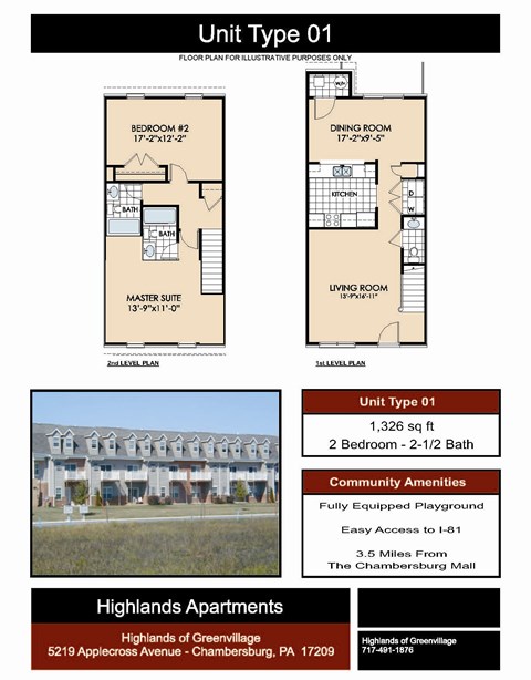 2 Bed 2.5 Bath Floor Plan 2 Bed 2.5 Bath Floor Plan at Highlands of Greenvillage*, Chambersburg, 17202