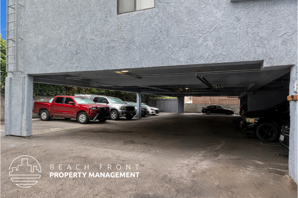 a parking garage with cars parked in it