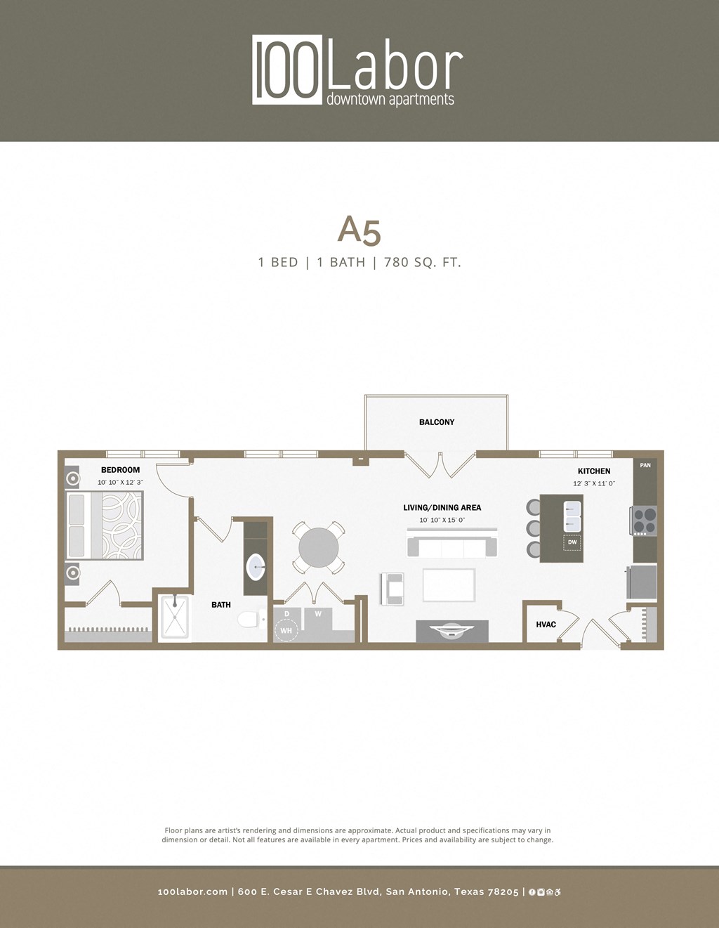 a typical floor plan of a 1 bedroom apartment