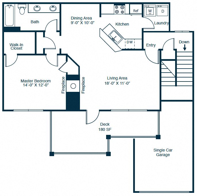 A2 Floor Plan 1 Bedroom 1 Bath at Elan at Mallard Creek Apartment Homes, Charlotte, NC, 28269