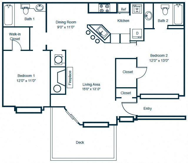 B1 Floor Plan 2 Bedroom 2 Bath at Elan at Mallard Creek Apartment Homes, Charlotte, NC