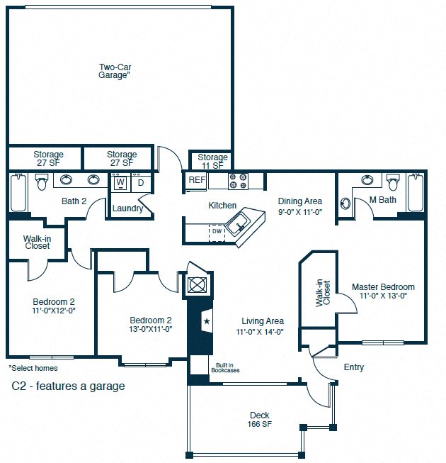 C2 A Floor Plan 3 Bedroom 2 Bath at Elan at Mallard Creek Apartment Homes, Charlotte, NC