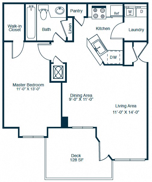 A1 Floor Plan 1 Bedroom 1 Bath at Elan at Mallard Creek Apartment Homes, North Carolina