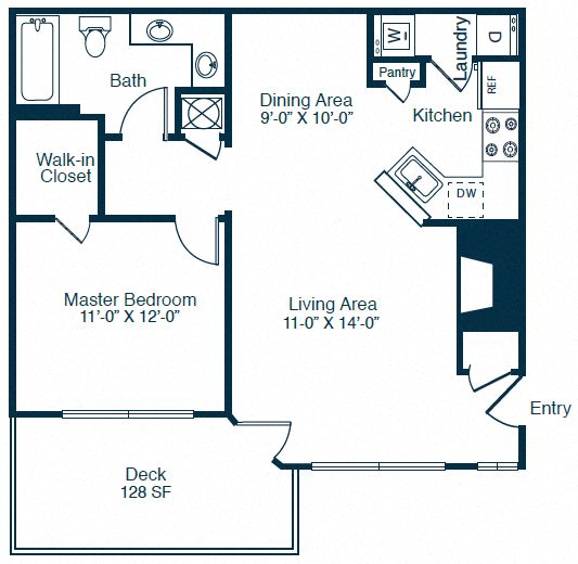 A2 Floor Plan 1 Bedroom 1 Bath at Elan at Mallard Creek Apartment Homes, North Carolina, 28269