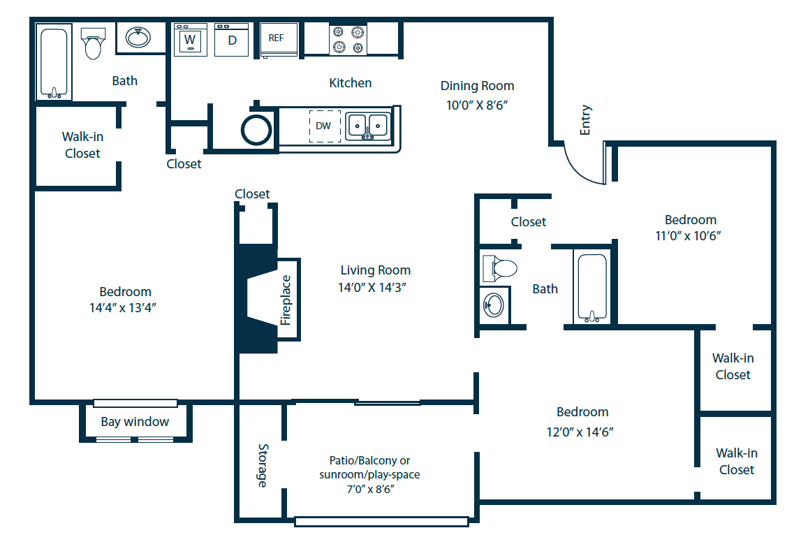 Southpark Commons C2 Floor Plan 3 Bedroom 2 Bath at Southpark Commons Apartment Homes, Charlotte, NC