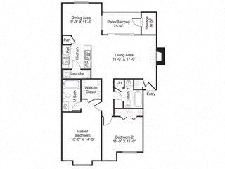 B2 Floor Plan at Central on the Green Apartment Homes, Raleigh, 27604