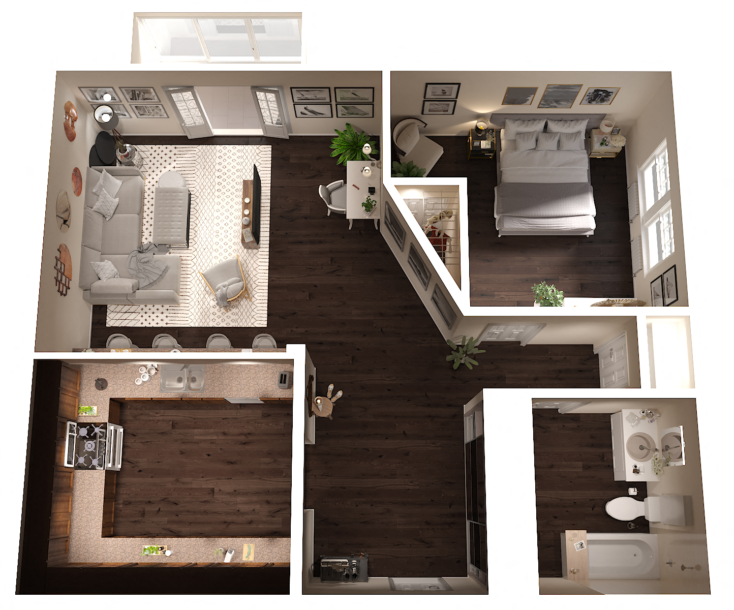 1 Bedroom & 1 Bathroom Apartment Floor Plan Imperial Apartments in Santa Ana, CA.