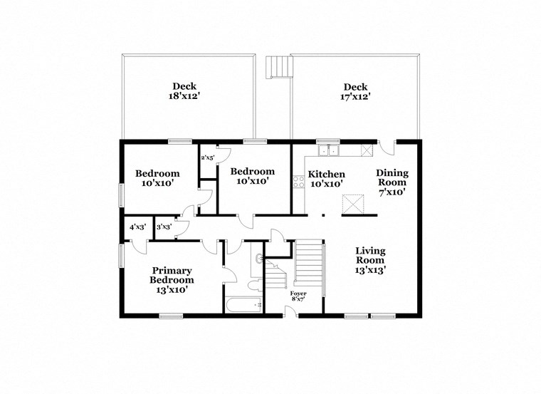 a floor plan of a house with two bedrooms and two bathrooms