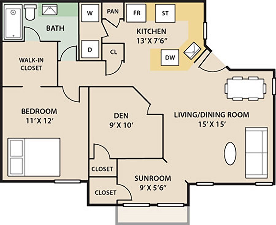 Cedar The Glades 1 Bedroom w/Den 1 Bath