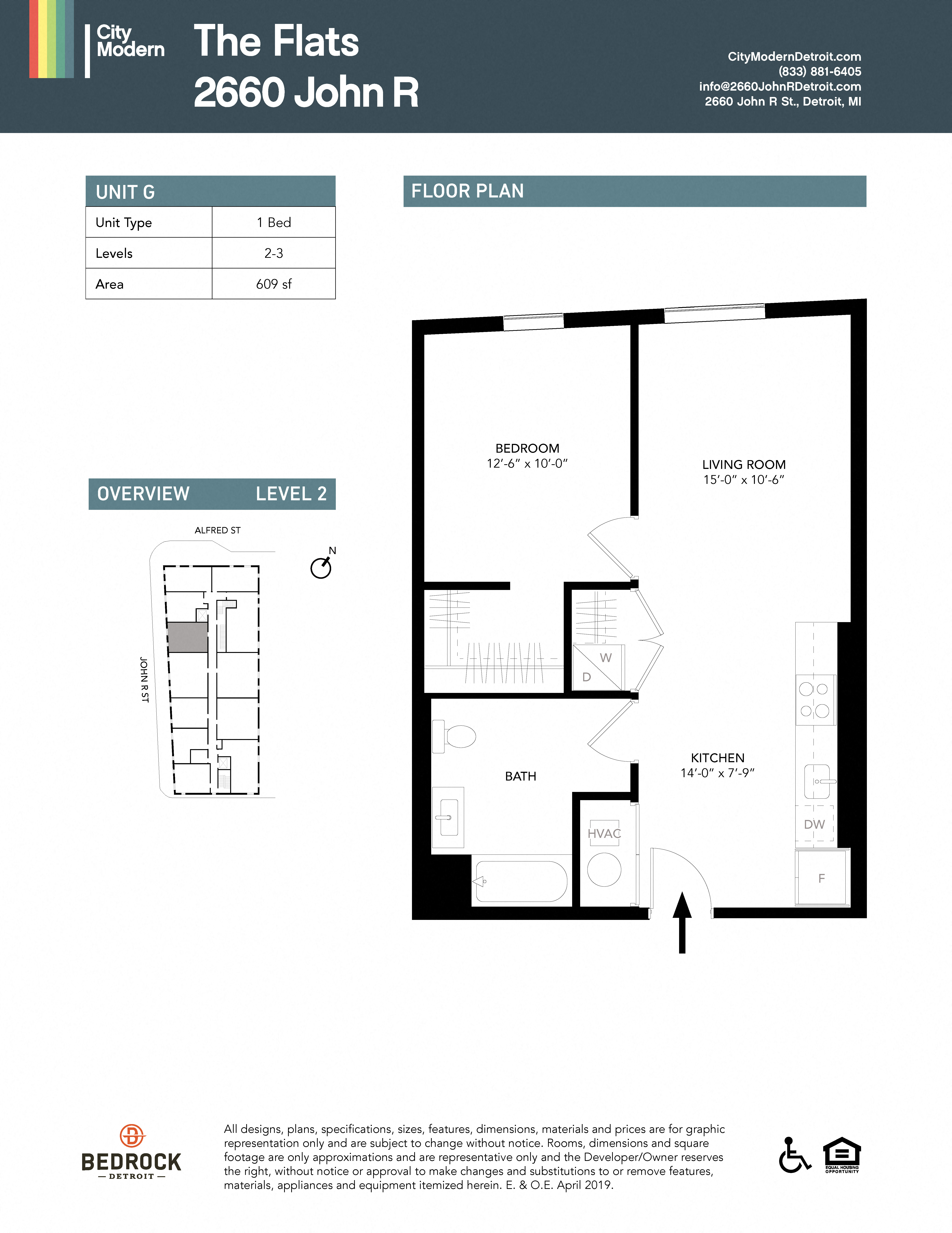 G Floor Plan at City Modern 2660 John R Street LLC, Detroit, MI, 48201