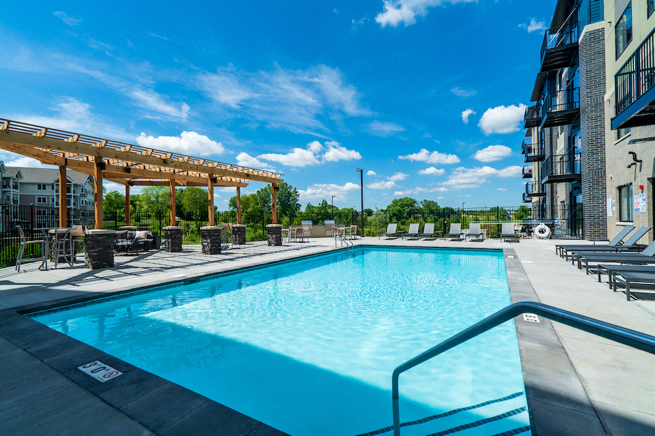 our apartments have a resort style pool and outdoor patio