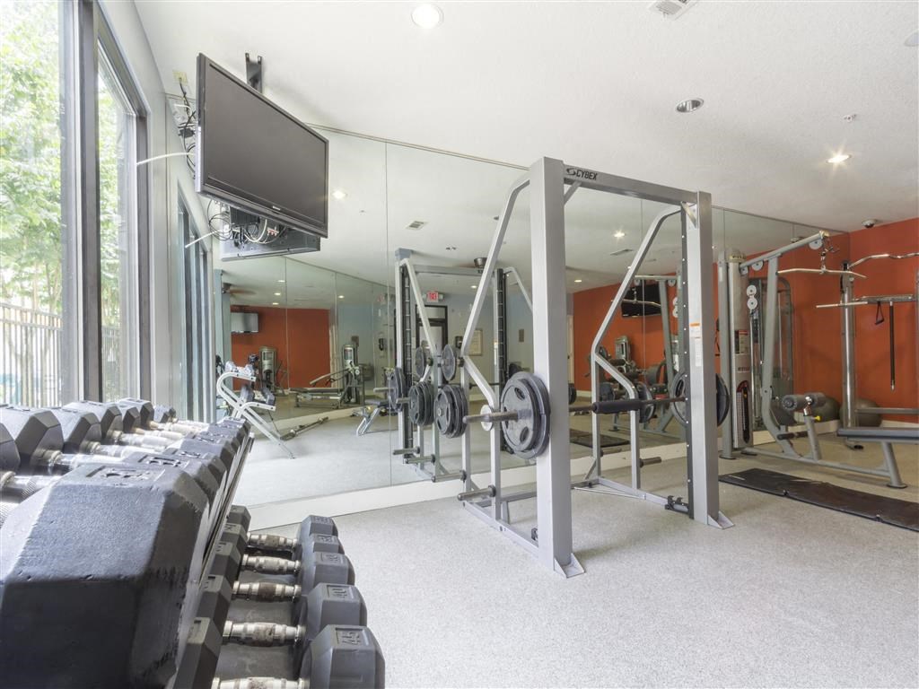 the home has a gym with weights and a television