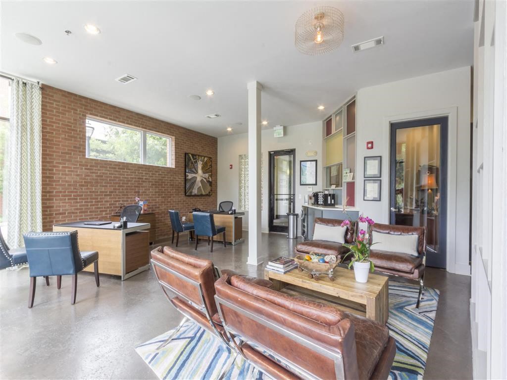 a living room with a couch and a table