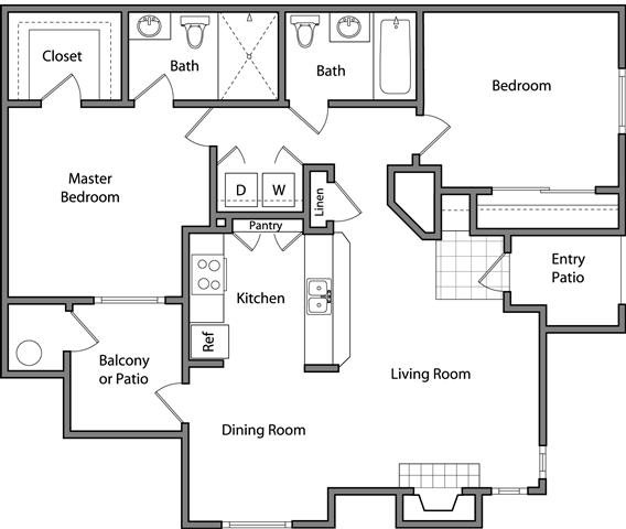 Two Bedroom Floor Planl Waterford Place Apartments in Folsom CA