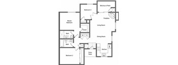Three Bedroom Floor Plan l Waterford Place Apartments in Folsom CA 